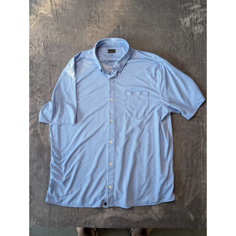 Greg Norman Mens XXL Blue Short Sleeve Button Down Performance Golf Shirt